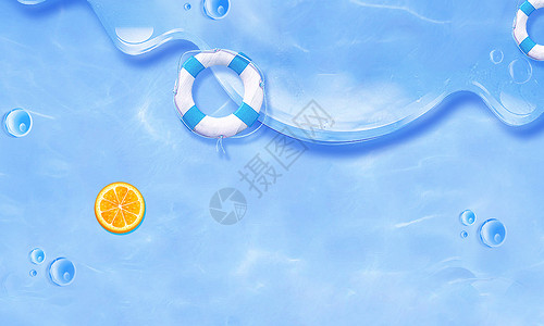 蓝色波点游泳圈清凉夏季背景插画