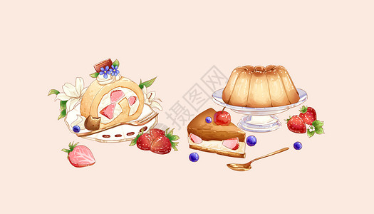 草莓奶油甜点蛋糕食物插画