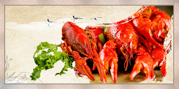 绿色餐饮小龙虾背景设计图片