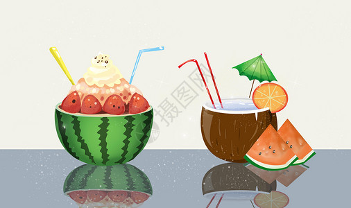 冰激凌和冷饮西瓜冰激凌插画