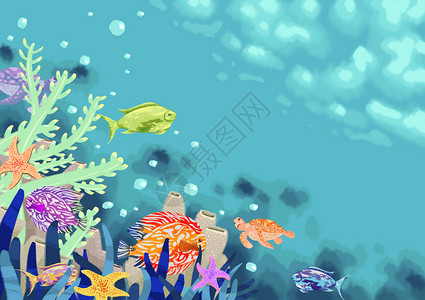 海洋生物手绘海洋插画