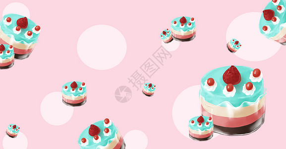 樱桃生日蛋糕手绘甜品草莓蛋糕插画插画