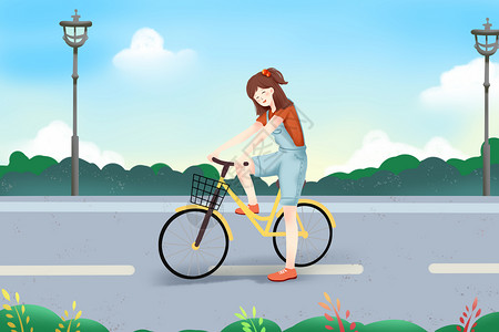 人休闲骑自行车插画