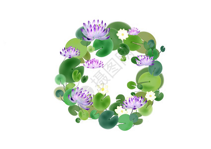 紫色植物花环睡莲花环插画