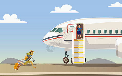 拖行李箱旅行男子旅行赶飞机插画