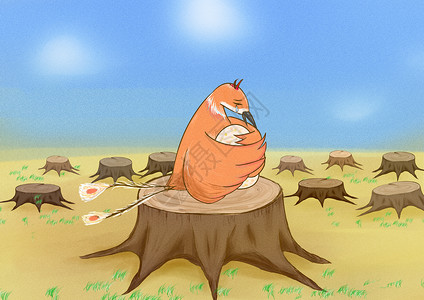 砍伐树木无家可归的鸟插画