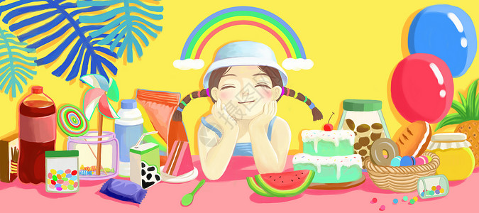 芒果蛋糕海报儿童节插画