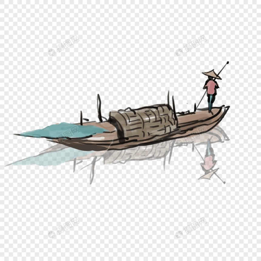 渔翁划船图片