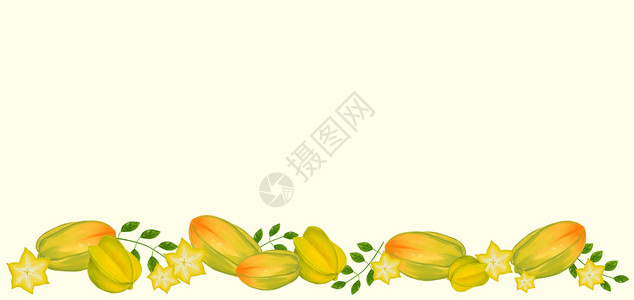 黄色框架装饰杨桃二分之一留白背景插画