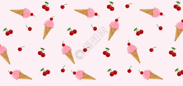冰淇淋装饰边框樱桃冰激凌插画