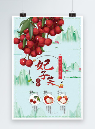 精美水果清新夏季荔枝水果海报模板