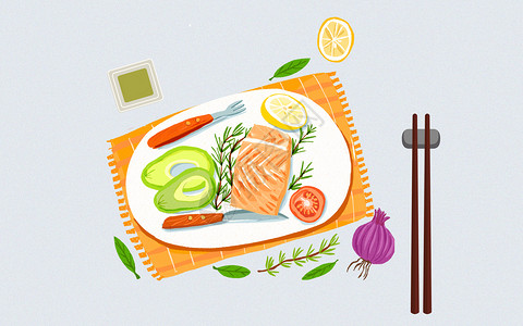胡萝卜片食物主题餐桌插画