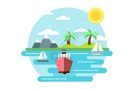 轮船风景夏季海边风景插画