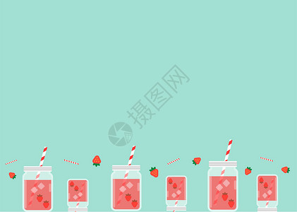 商业留白草莓果汁二分之一留白背景插画