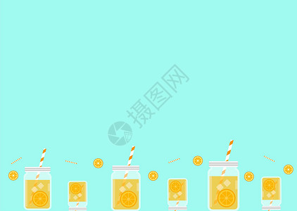 夏日饮品橙汁橙汁二分之一留白背景插画