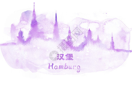 创意汉堡地标城市汉堡水彩手绘插画插画