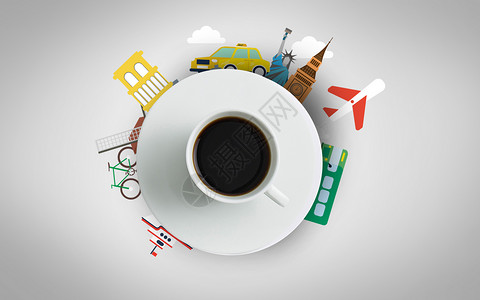 创意城市风光剪影咖啡背景图片