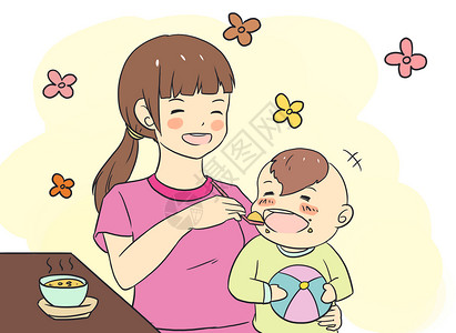 给婴儿擦嘴婴儿进食插画