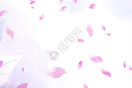 唯美粉色桃花花瓣插画背景图片