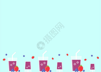水果PPT蓝莓汁二分之一留白背景插画