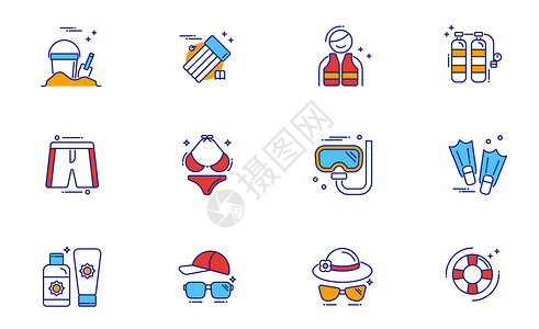 沙滩墨镜海边旅游夏天图标icon插画
