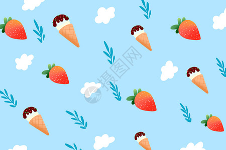 多彩简约冰淇淋夏季雪糕水果背景插画