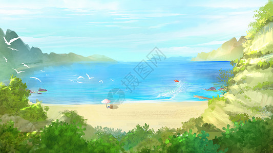 盛夏海边出海去郊游插画