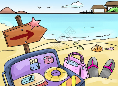沙滩度假村旅游插画插画