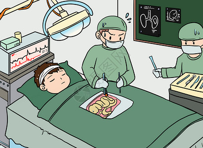 穿手术服思考的外科医生形象医疗漫画插画