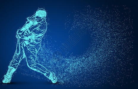 男人打高尔夫创意棒球运动员粒子剪影设计图片