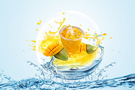 橙汁banner创意水里面的芒果设计图片