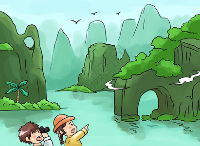 桂林地标旅游插画插画