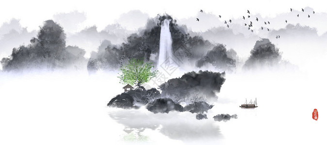 中国风山水水墨画高清图片