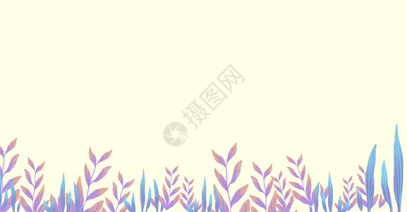 蓝紫色花卉唯美彩色叶子水彩插画背景插画