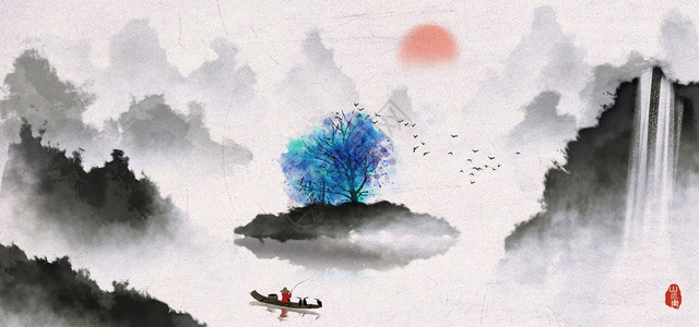 中国风山水水墨画背景图片