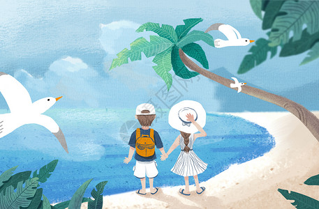 热带海景海边旅行插画插画