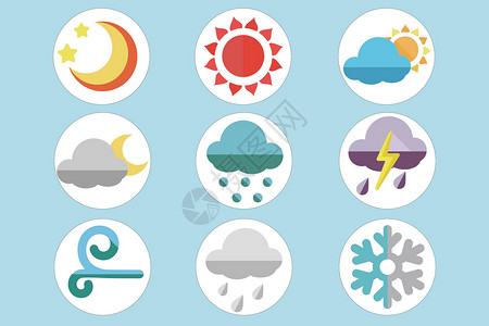 海上雷雨天气气象图标插画