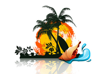 夏日热带椰子树热带风景插画插画