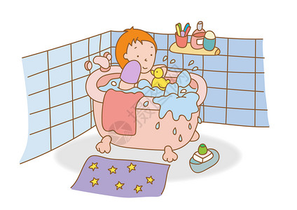 浴室 孩子洗澡插画