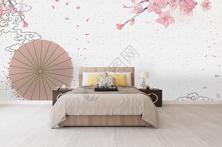 古典床中国风电视背景墙设计图片