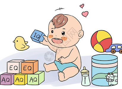 坐在桶上婴儿奶粉漫画插画
