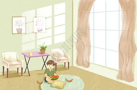 小孩吃西瓜背景图片