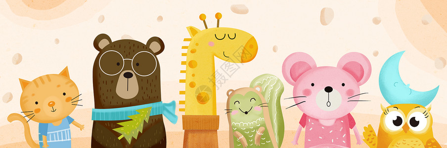 可爱儿童动物背景墙手绘欧式动物插画