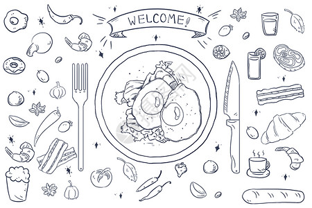 手绘猴子线稿食物手绘插画