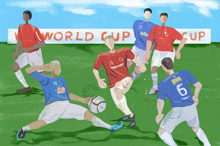 世界杯踢足球插画背景图片