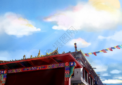 西藏旅游二折页塔尔寺旅行插画