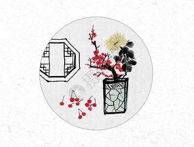 设计之窗素材梅花和菊花中国风水墨画插画