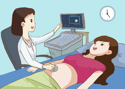 孕妇照肚子特写医疗孕检插画