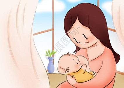 亲子幼儿母乳喂养插画