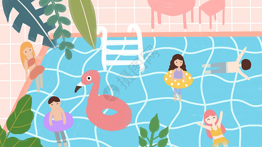 游泳微信素材大暑节气夏天泳池插画插画